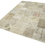 Handmade Anatolian Overdyed 173 cm x 240 cm Beige Patchwork Carpet