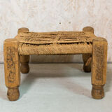 Ethnic teak and rope tabouret