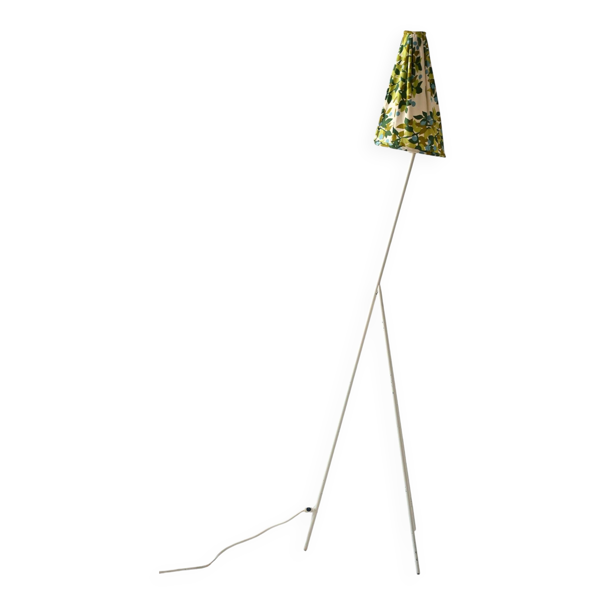 Lampadaire tripode vintage en métal blanc