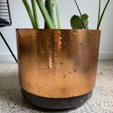 Hammered copper, metal and plastic planter on wheels from the 70s