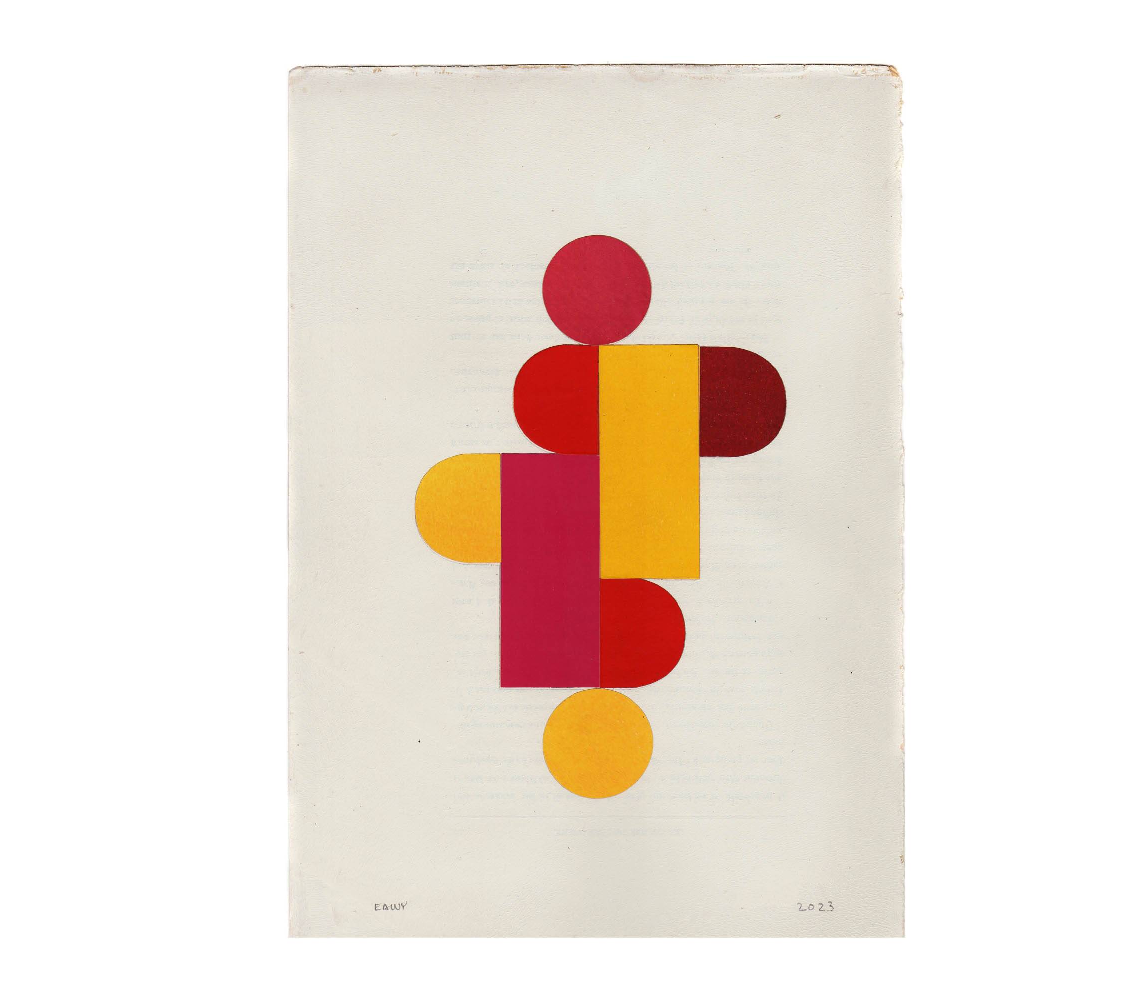 Collage on old paper - Pop yellow red and pink - signed eawy