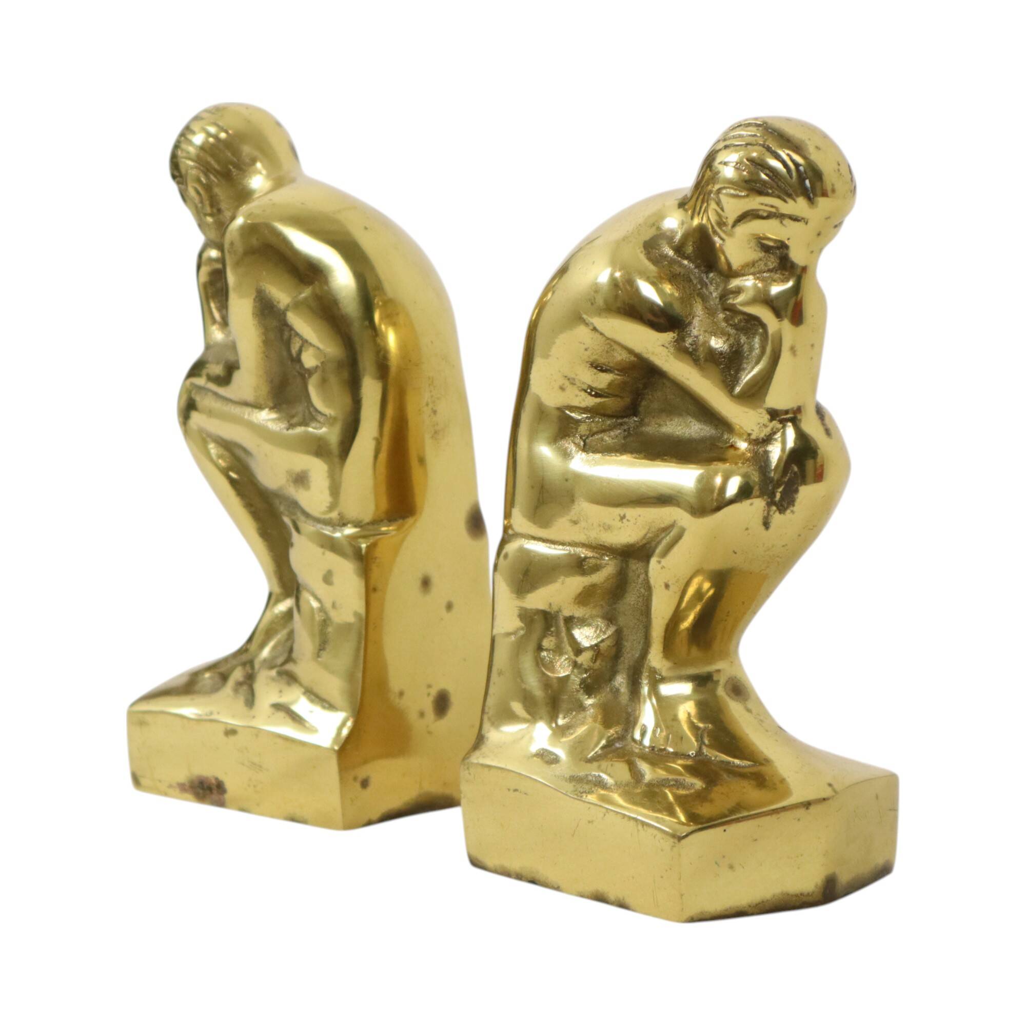 Serre-livres italiens en laiton "Le Penseur" Rodin Regina