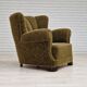 Années 1950, fauteuil relax vintage danois en tissu vert, état d’origine.