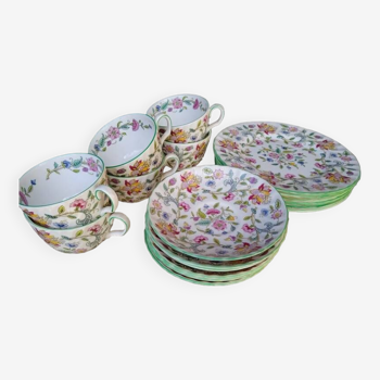 Minton haddon hall 6 tasses + soutasse + 6 assiette dessert