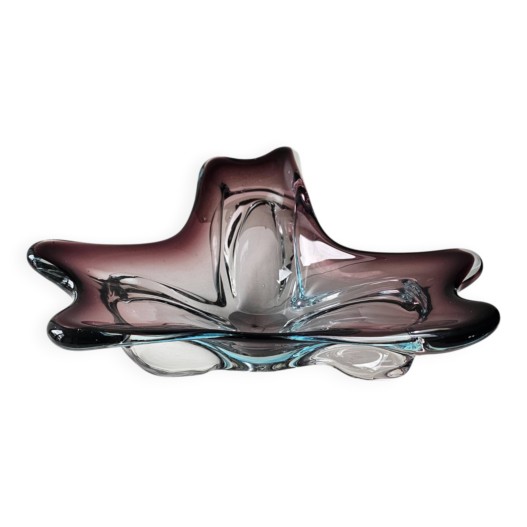 Murano glass Sommerso empty pocket purple blue transparent 24cm