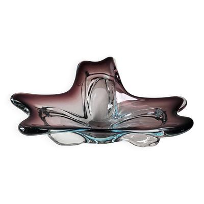 Vide poche en verre de Murano Sommerso mauve bleu transparent 24cm