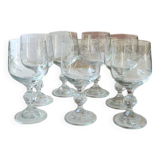 Set of 7 crystal stemmed glasses. Frosted wheat ear motifs. Art Deco