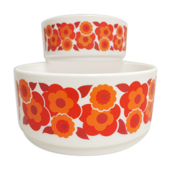 lot of Salad Bowls Vinatage in Arcopal , Orange Flowers 70's
