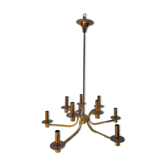 Italian gilded brass chandelier, 10 lights, from the 1970s