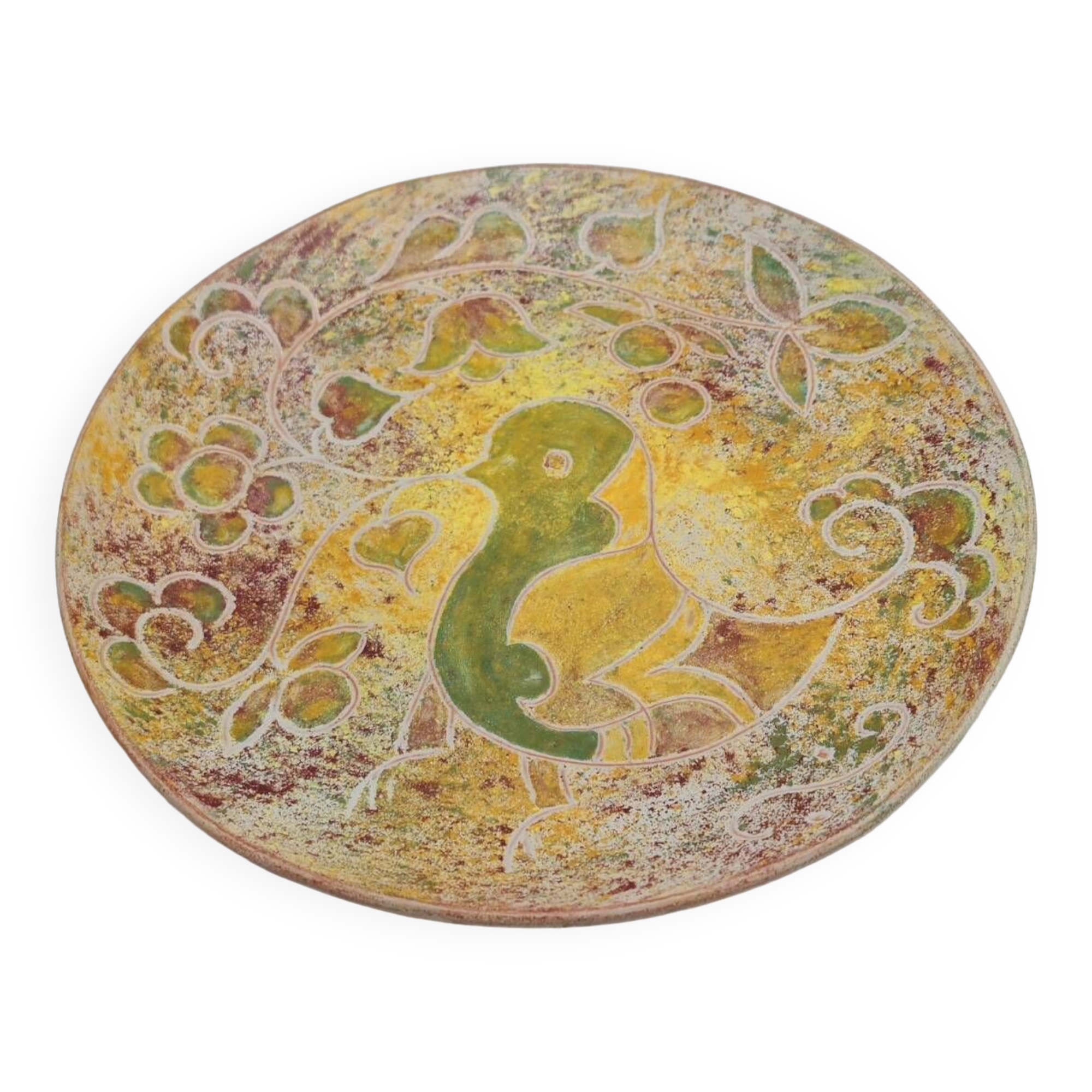 Large 27.5cm bowl signed Bernard Buffat "bird decoration"