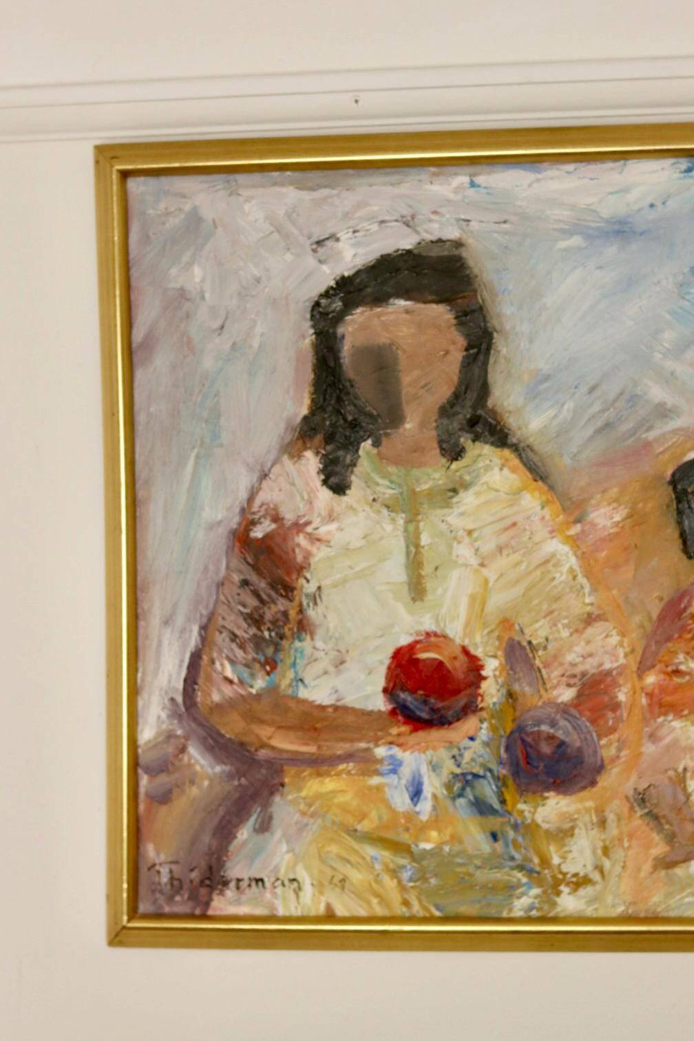 Large Swedish Mid-Century Oil on Panel" Beach" by Stig Thiderman (1920-1973) - Vintage and Framed