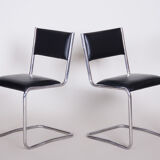 Chaises Bauhaus en cuir noir, Tchéquie des années 1930