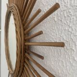 Vintage 1960s sunburst mirror, rattan, wicker, handmade - 55 cm