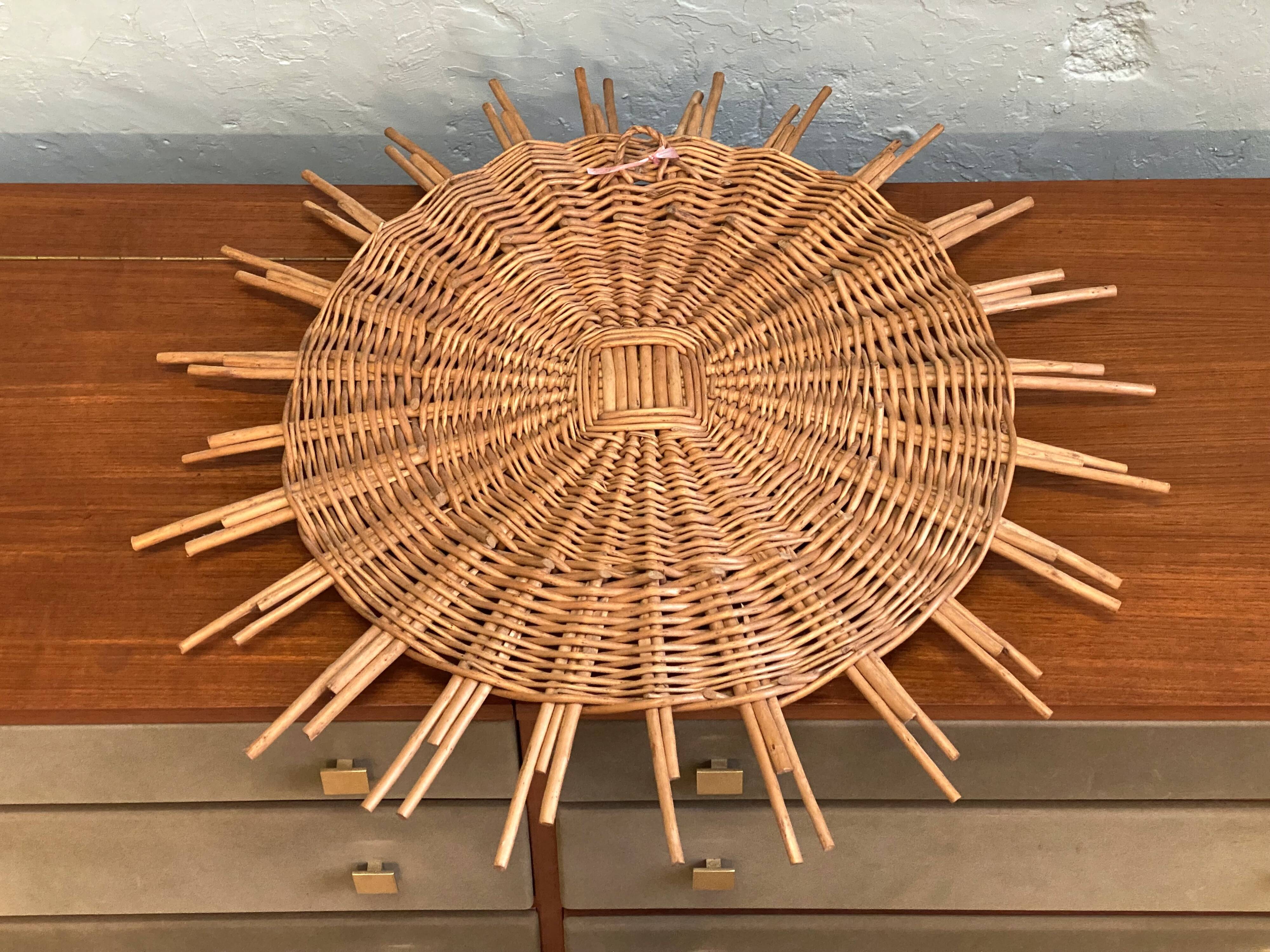 Large vintage mirror in rattan 60s bamboo wicker