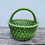 Basket dish in green woven earthenware / old ceramic