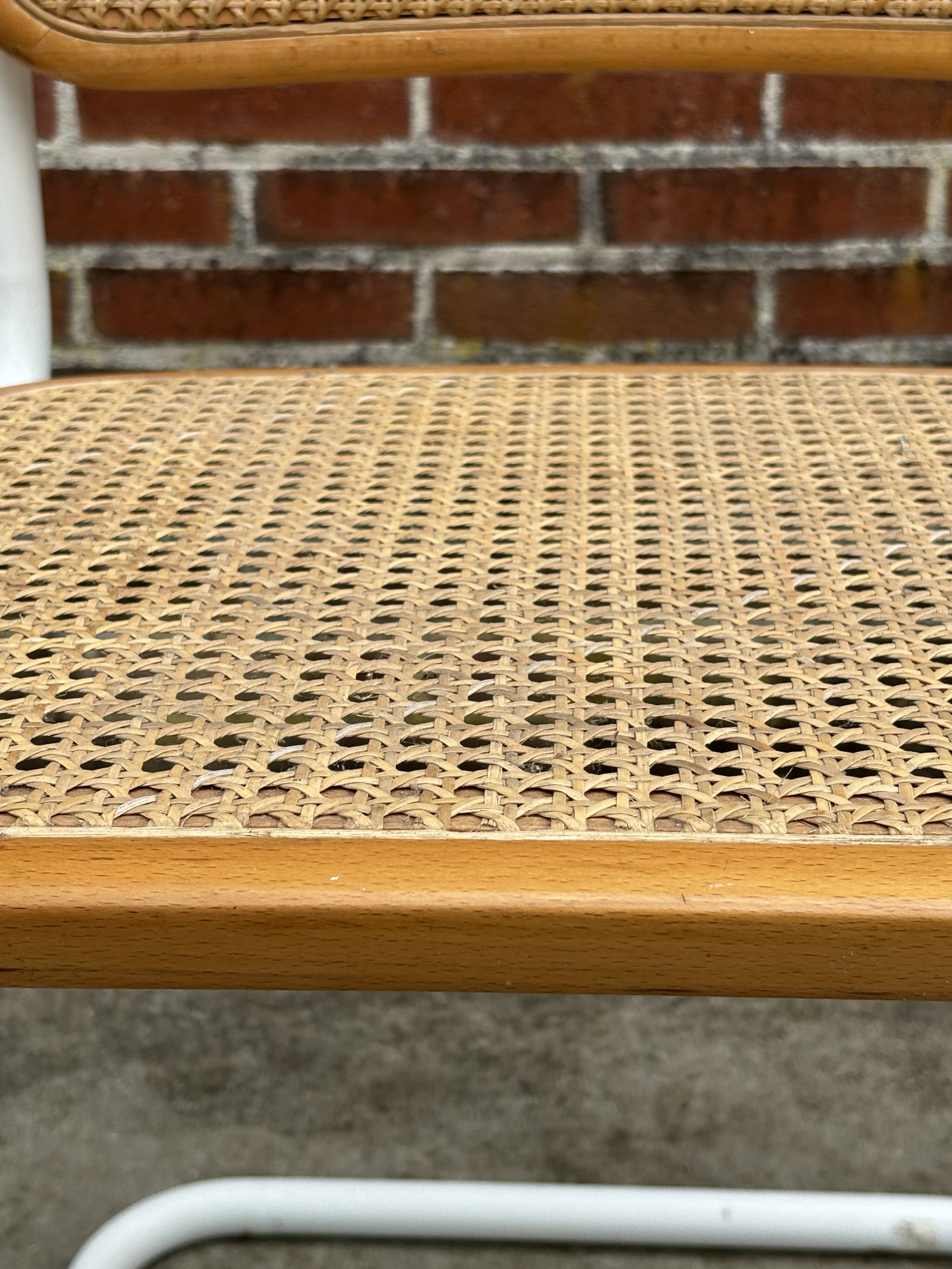 Cesca chair b32 model in white and wood by Marcel Breuer