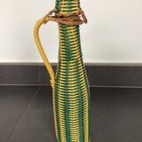 Bottle covered with rattan and scoubidou, 60s-70s