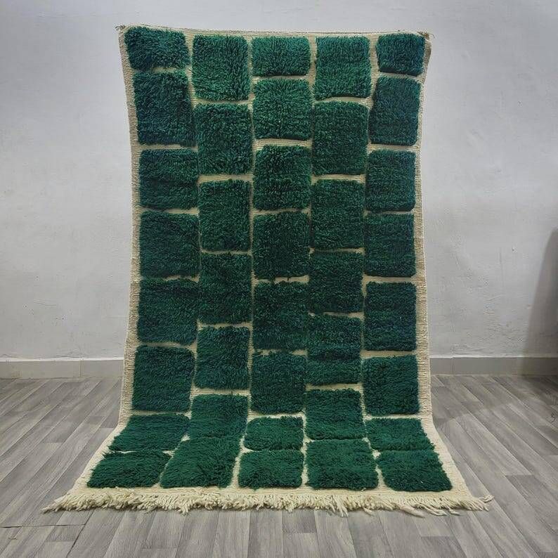 Tapis en laine pure fait main traditionnel vert traditionnel 1,5/2,5 m