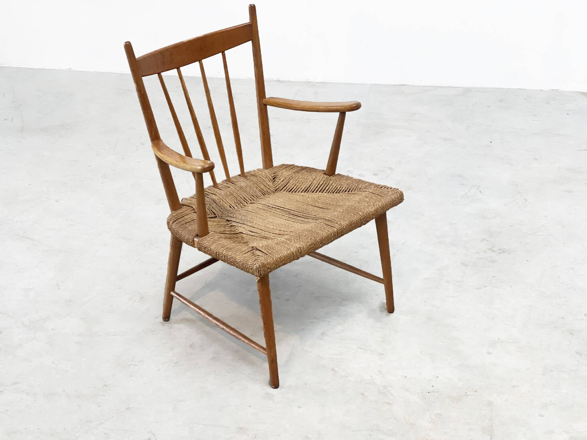 1950's dutch rattan and oak lounge / easy chair