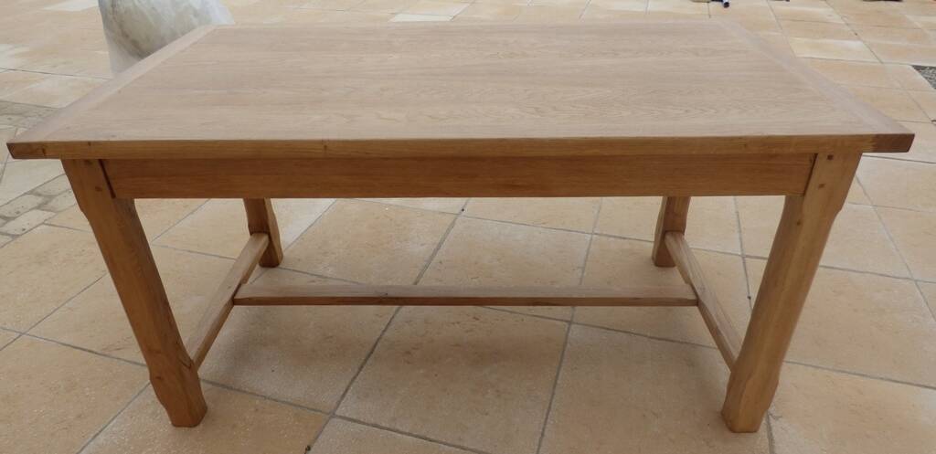 Solid oak farmhouse table with 2 large drawers and brass knobs - Fully restored