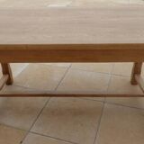 Solid oak farmhouse table with 2 large drawers and brass knobs - Fully restored