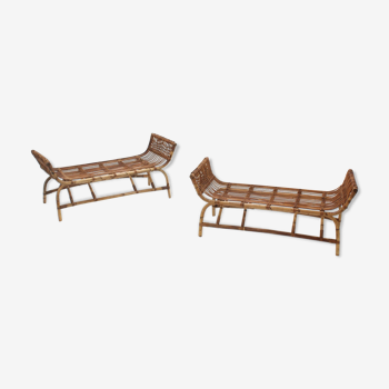 Mid century rattan benches, set of 2