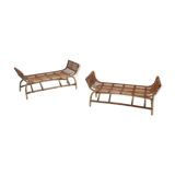 Mid century rattan benches, set of 2