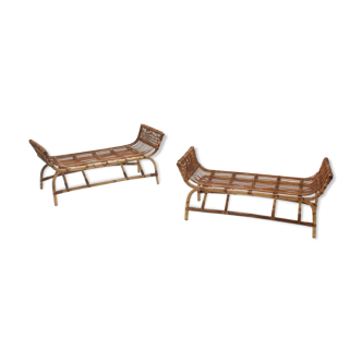 Mid century rattan benches, set of 2