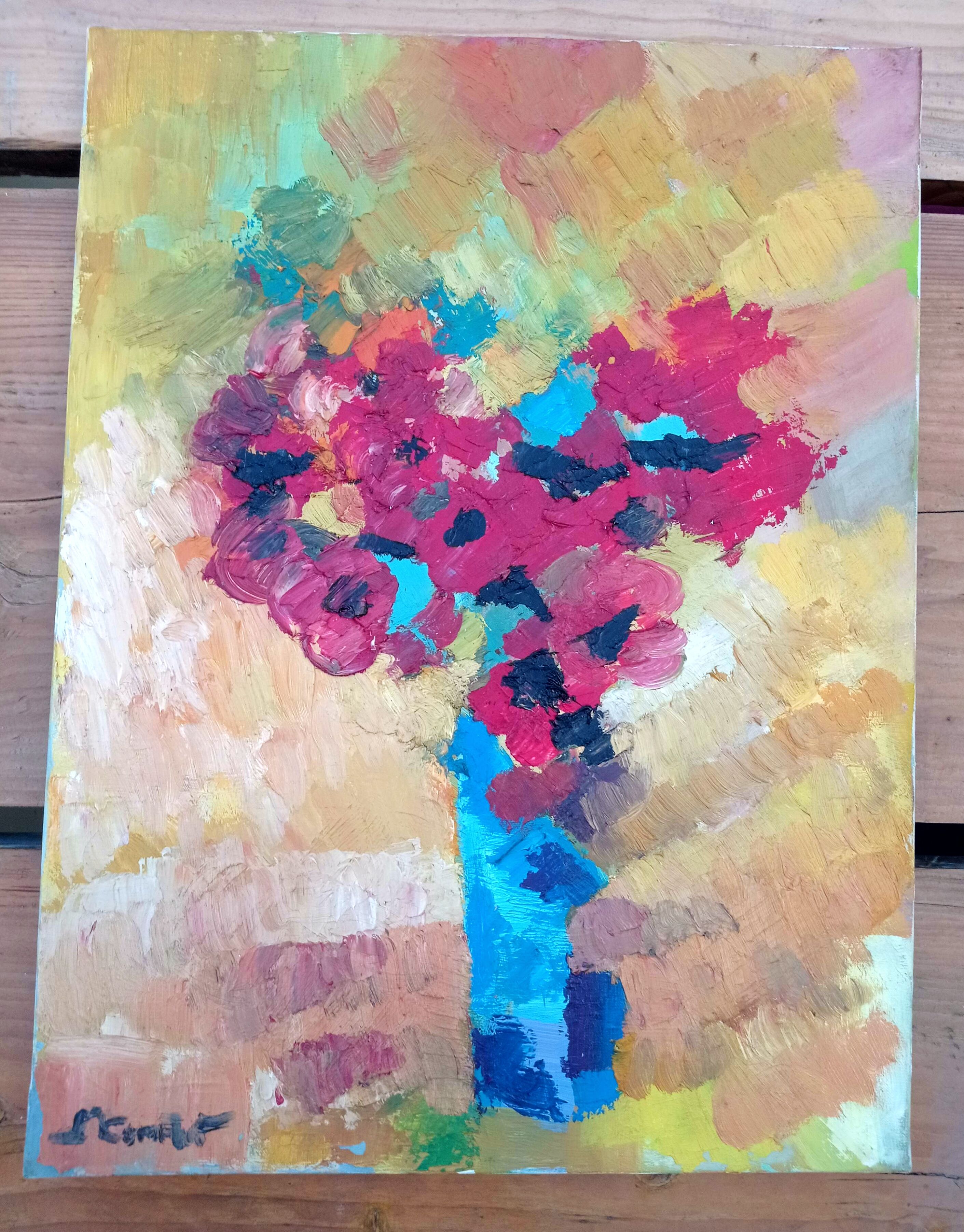 The anemones - oil on canvas signed