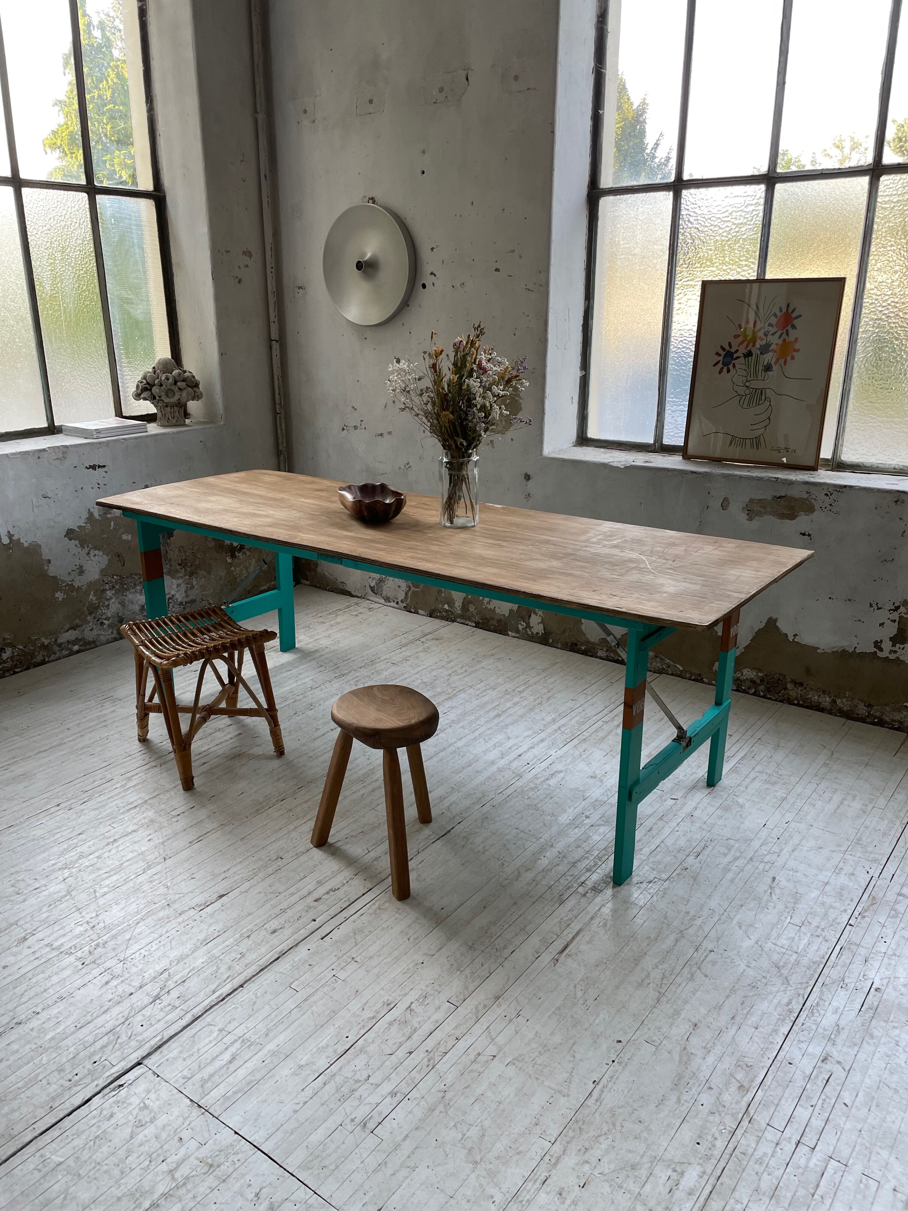 Vintage guinguette table 230 cm green