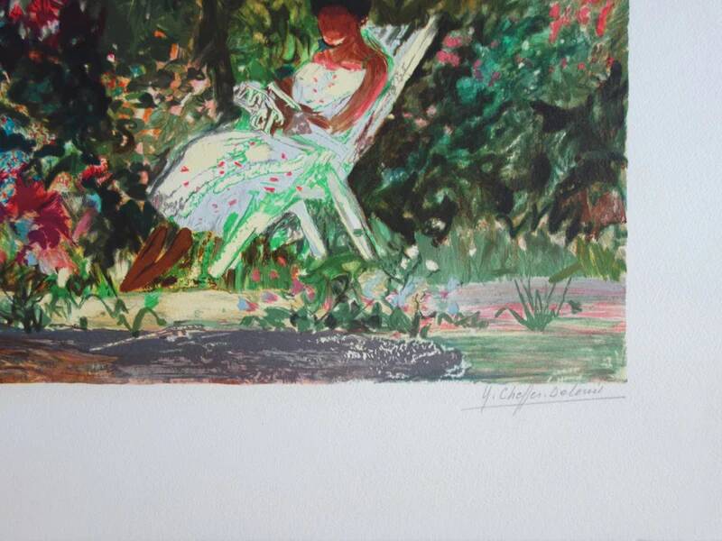 Yvonne Cheffer Delouis: Madeleine in Hendaye, signed original lithograph.