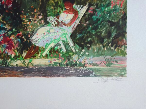 Yvonne Cheffer Delouis : Madeleine à Hendaye, lithographie originale signée