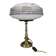 Lampe de table en laiton restaurée des années 1940 avec abat-jour en verre