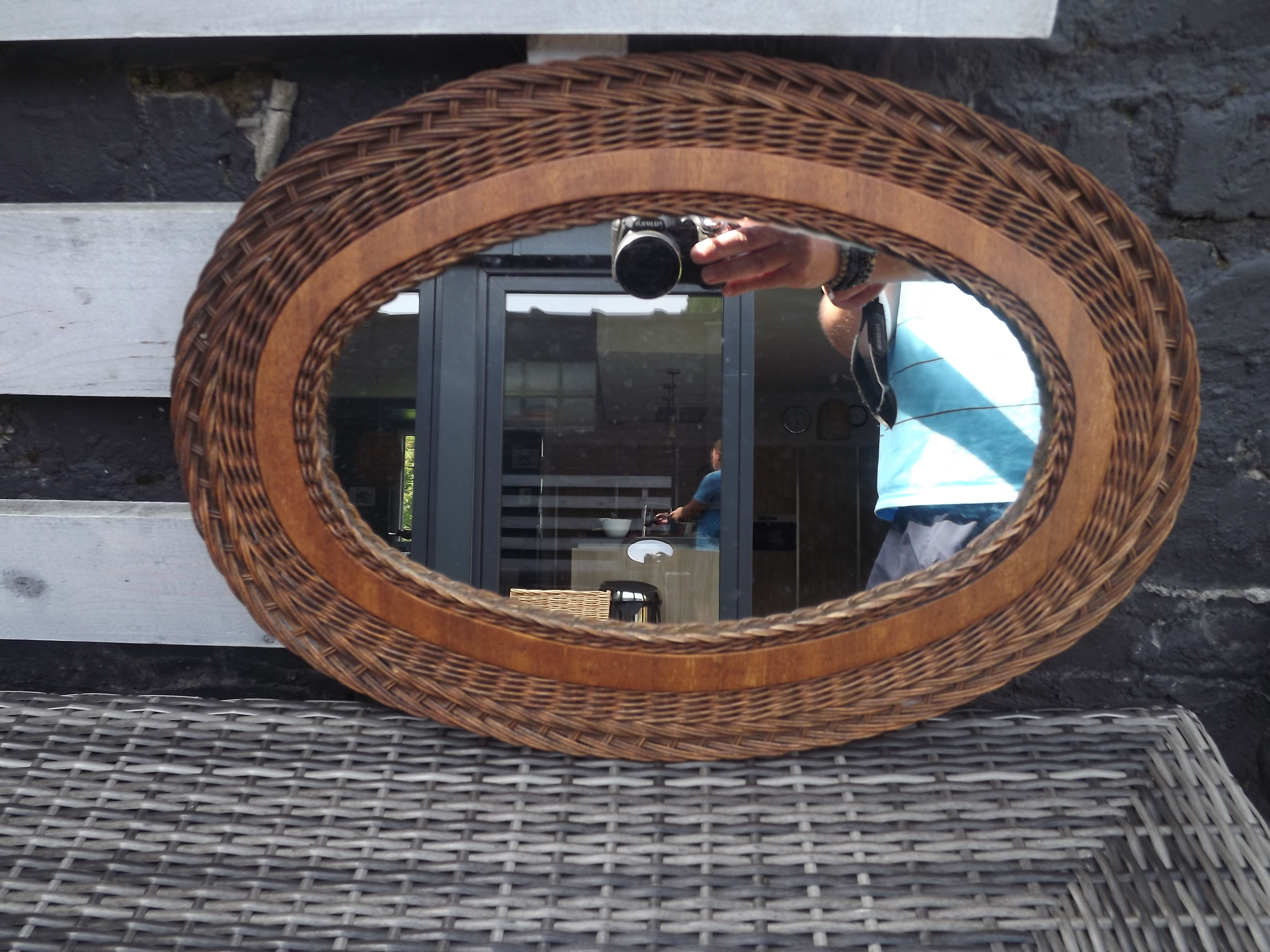 Wicker mirror 60s vintage 52x36cm