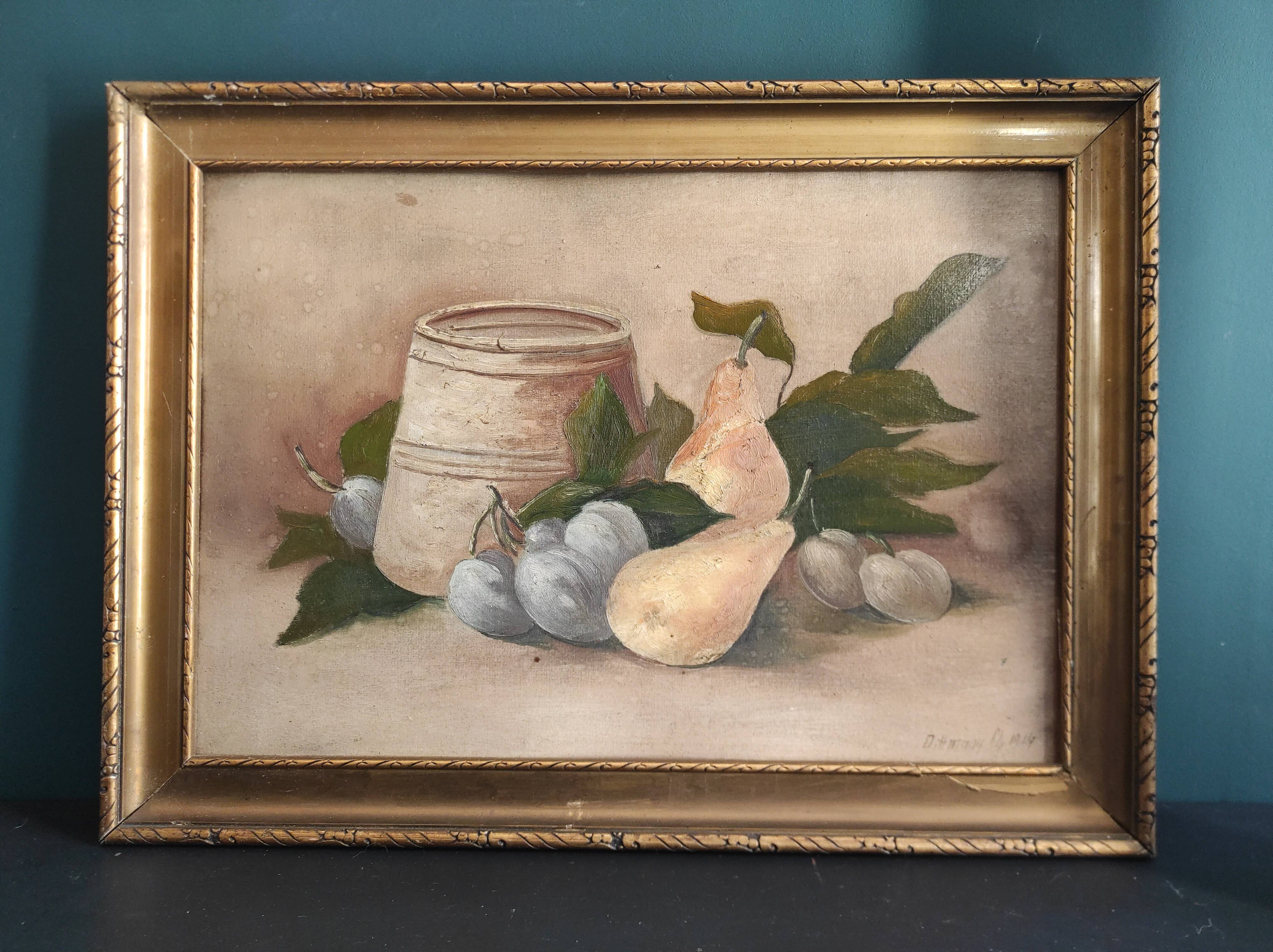 Nature morte vintage, signée Dihlmann, 1934