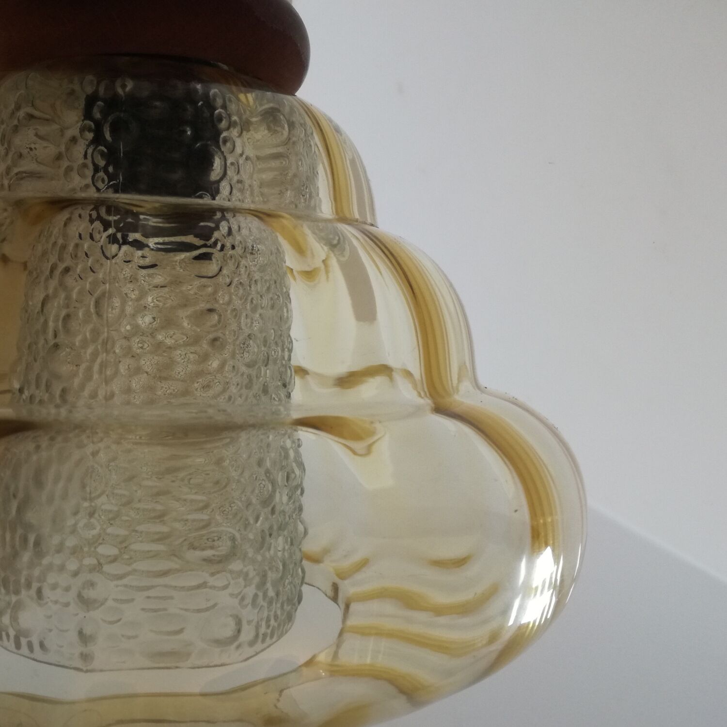 Scandinavian jellyfish pendant lamp in glass and wood 1970