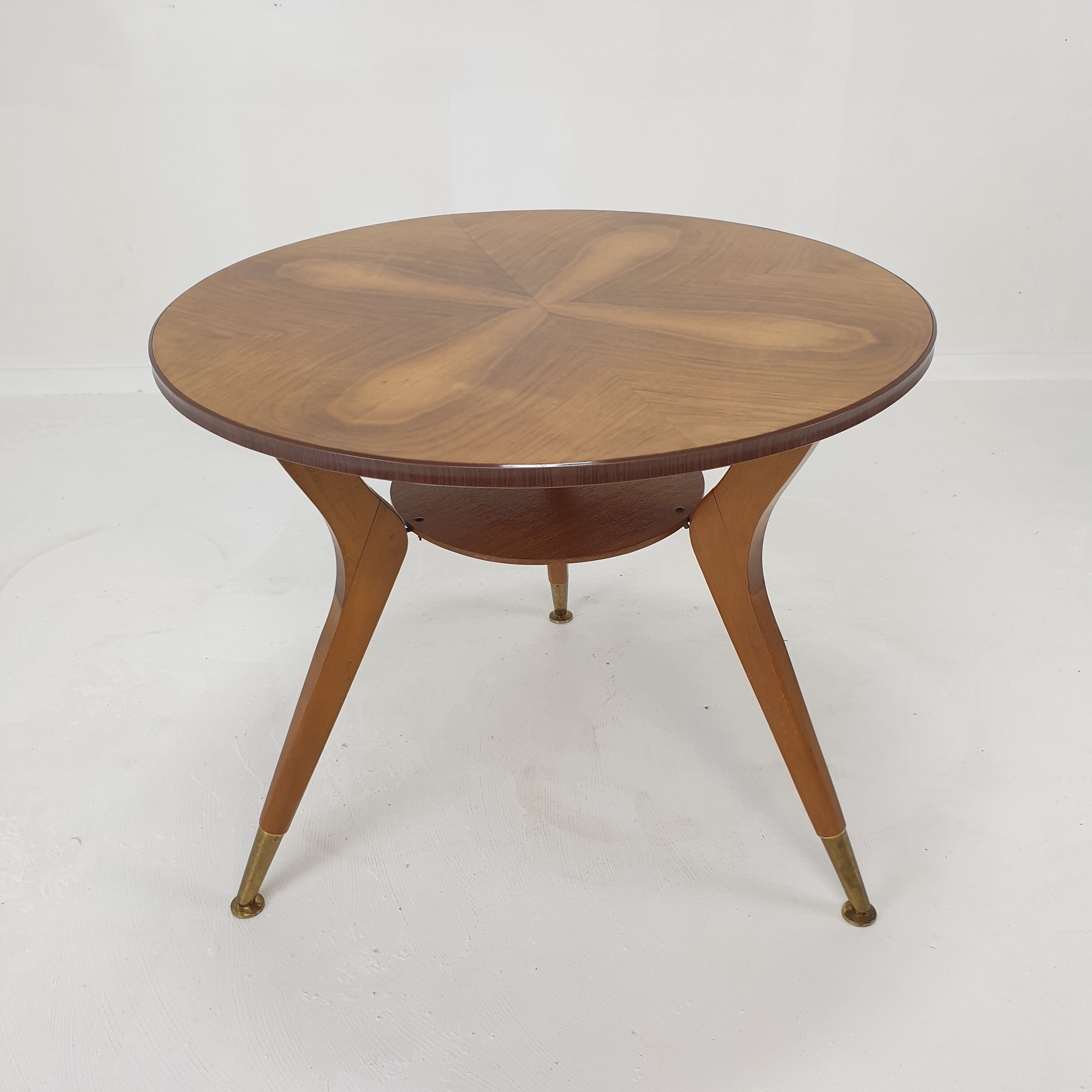 Italian wooden coffee table with brass feet 1960's