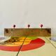 Vintage wooden wall coat rack - triple coat hook with red balls