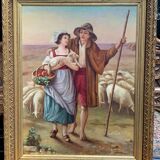 Painting "Romantic Scene" - End of the 19th century