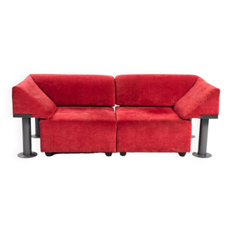 Postmodern velvet red Artifort element sofa, 1980s