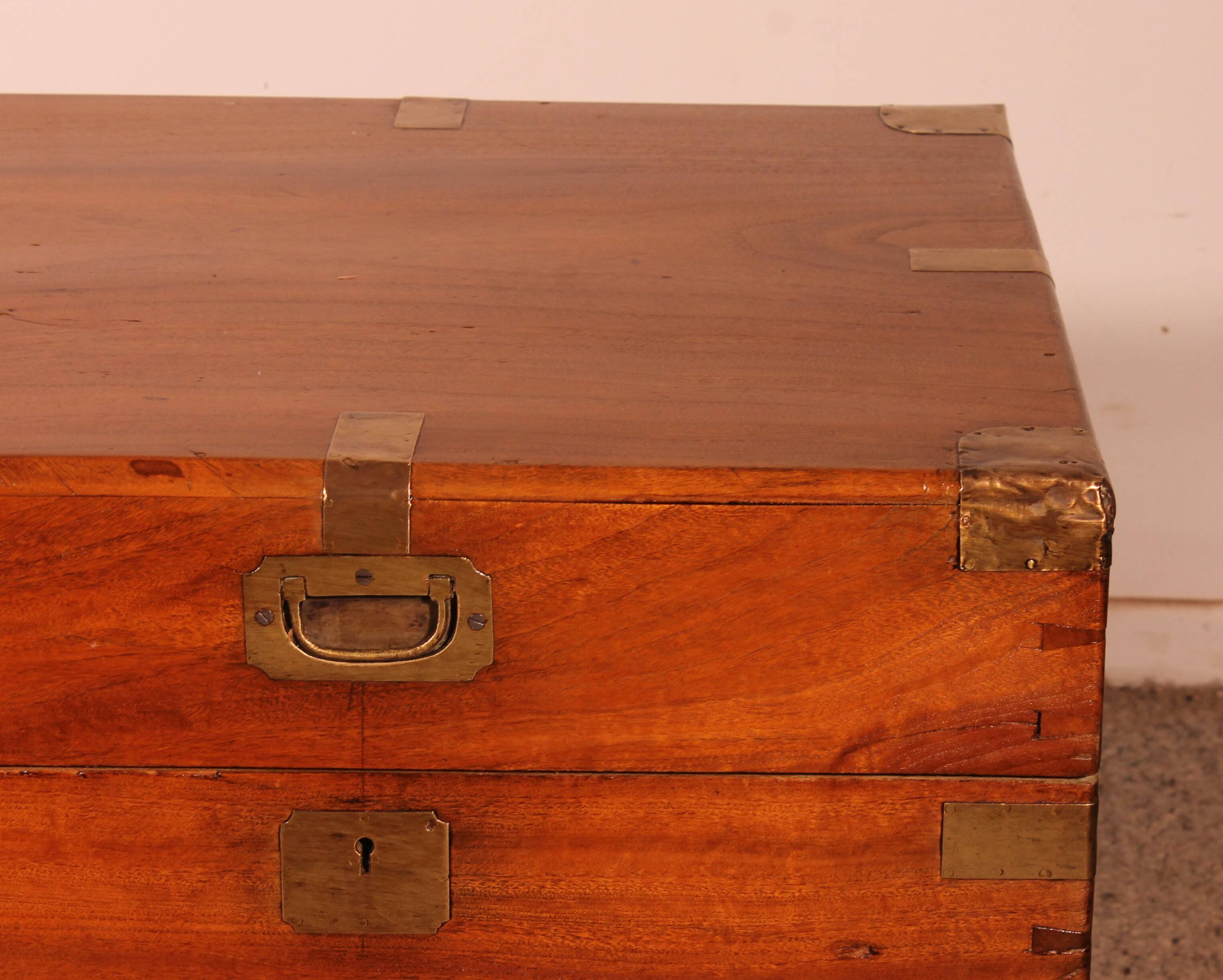 19th-century camphor wood marine chest with double locks and tray in