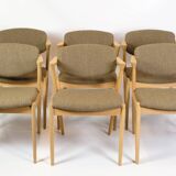 Set Of 6 Dining Chairs Model 42 Made In Oak With Brownish Wool Seat By Kai Kristiansen From 1960s