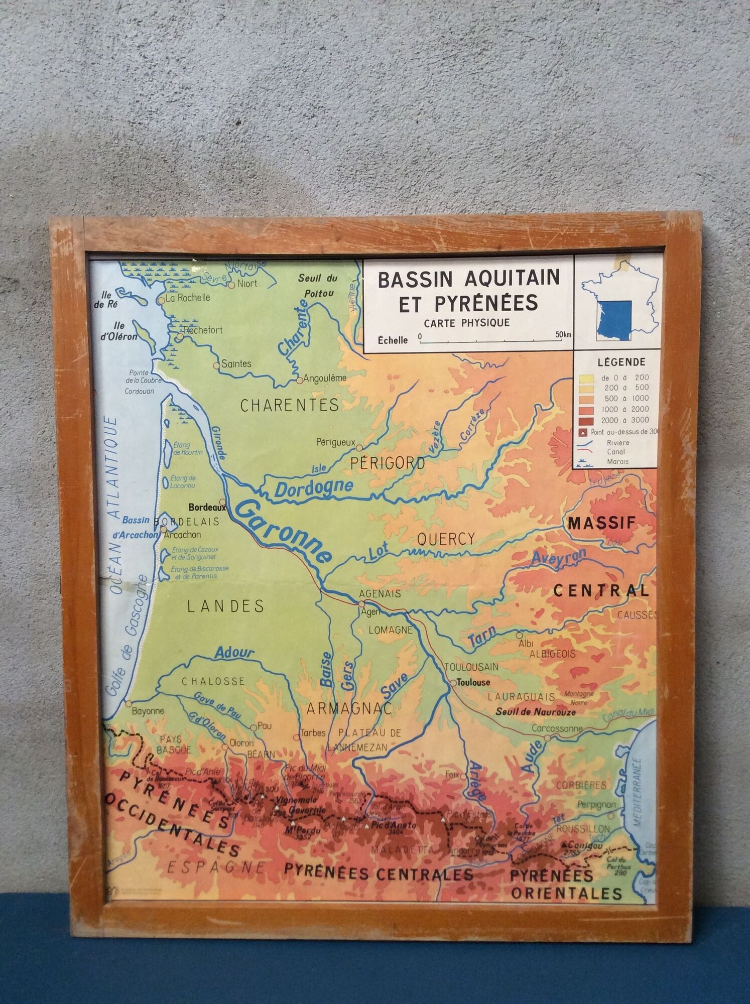School poster Alpes Jura / Aquitaine Basin Pyrenees 1960 vintage
