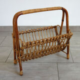 Rattan magazine holder bamboo 70s