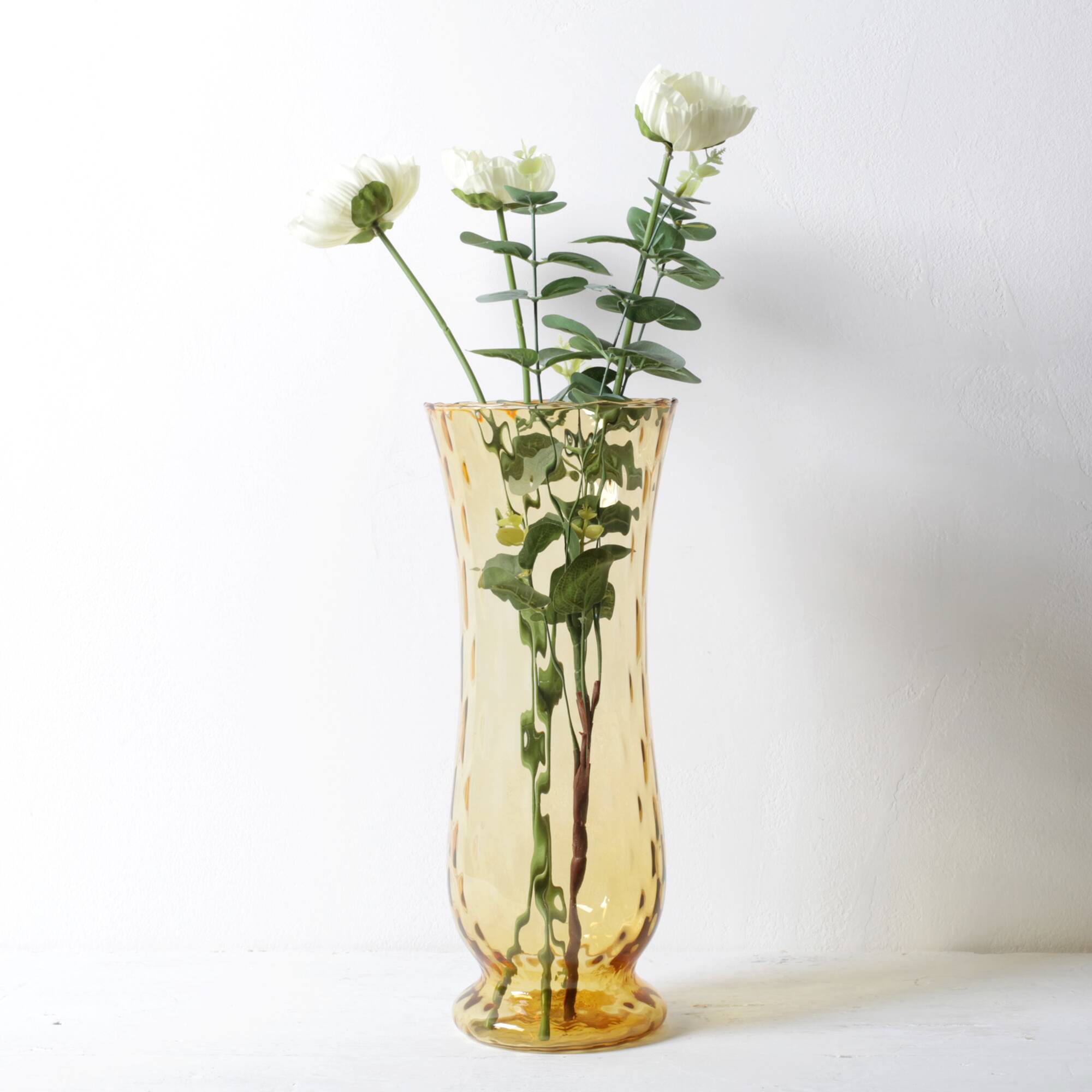 Mid-century Large Stylish Amber Glass Flower Vase / Empoli / Italy / 1970s