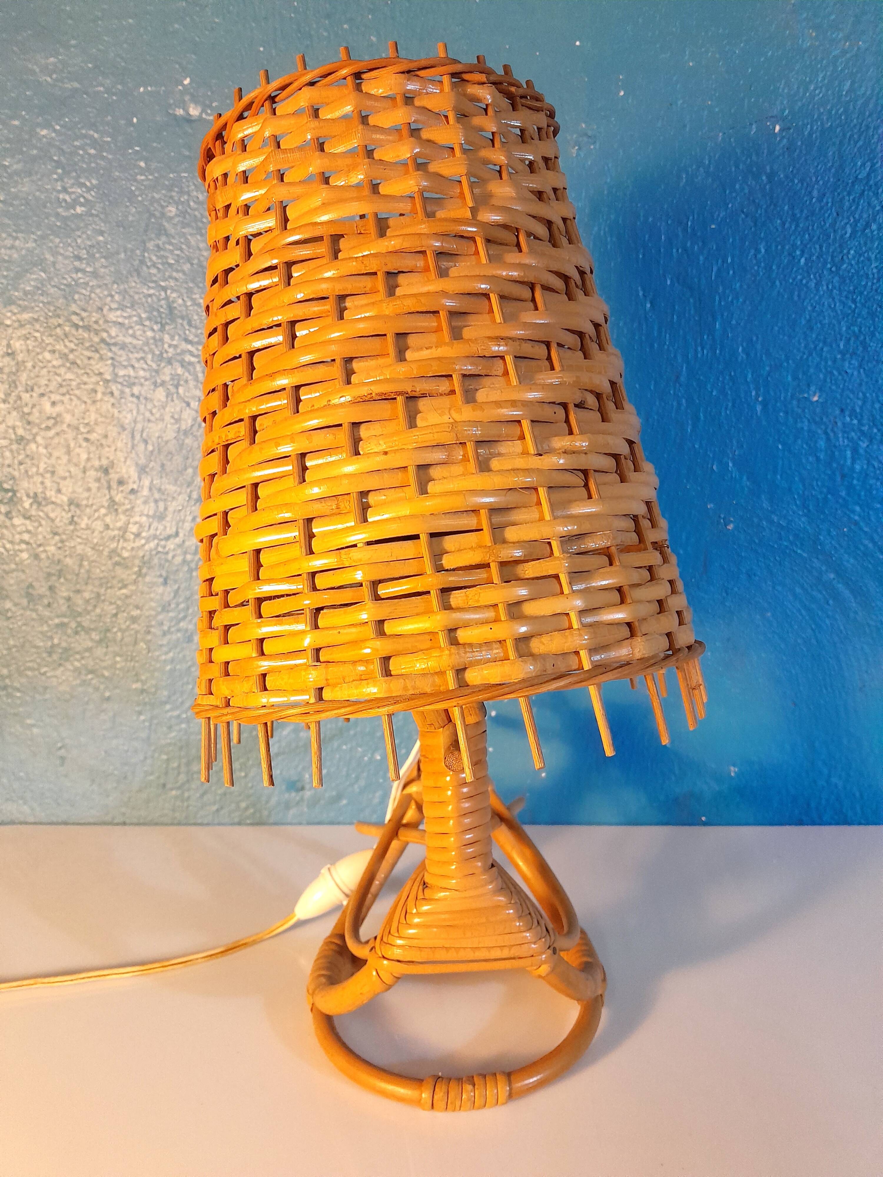 Lampe "oiseau" rotin 1960s