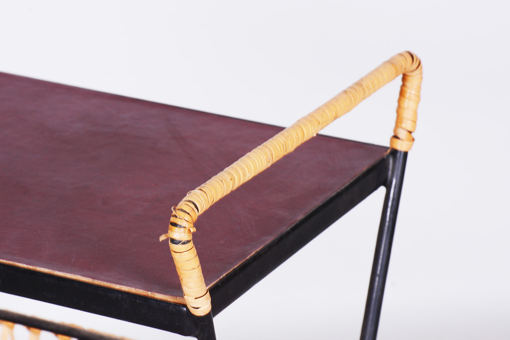 Original midcentury side table, metal, rattan, scandinavia, 1960s