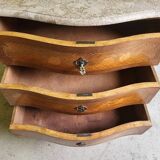 Curved chest of drawers in rosewood and marble marquetry