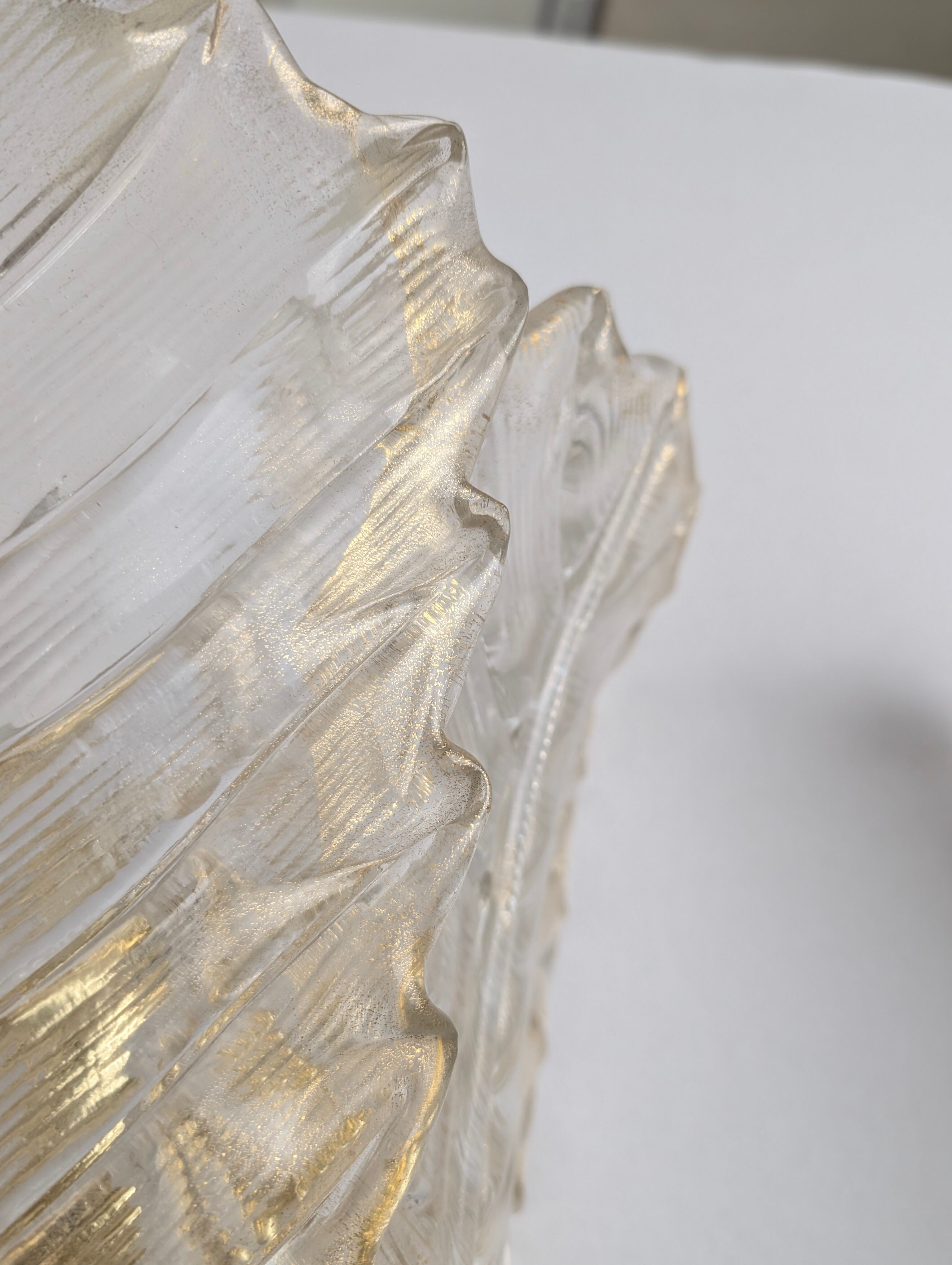 Paire de grands appliques murales Barovier & Toso Foglia d’Oro, années 1980.