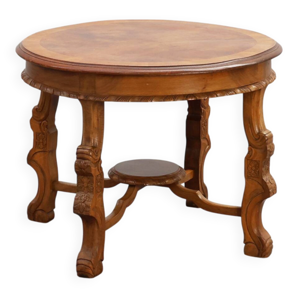 Table basse ronde en noyer de style Renaissance, France – Fin du 19e siècle